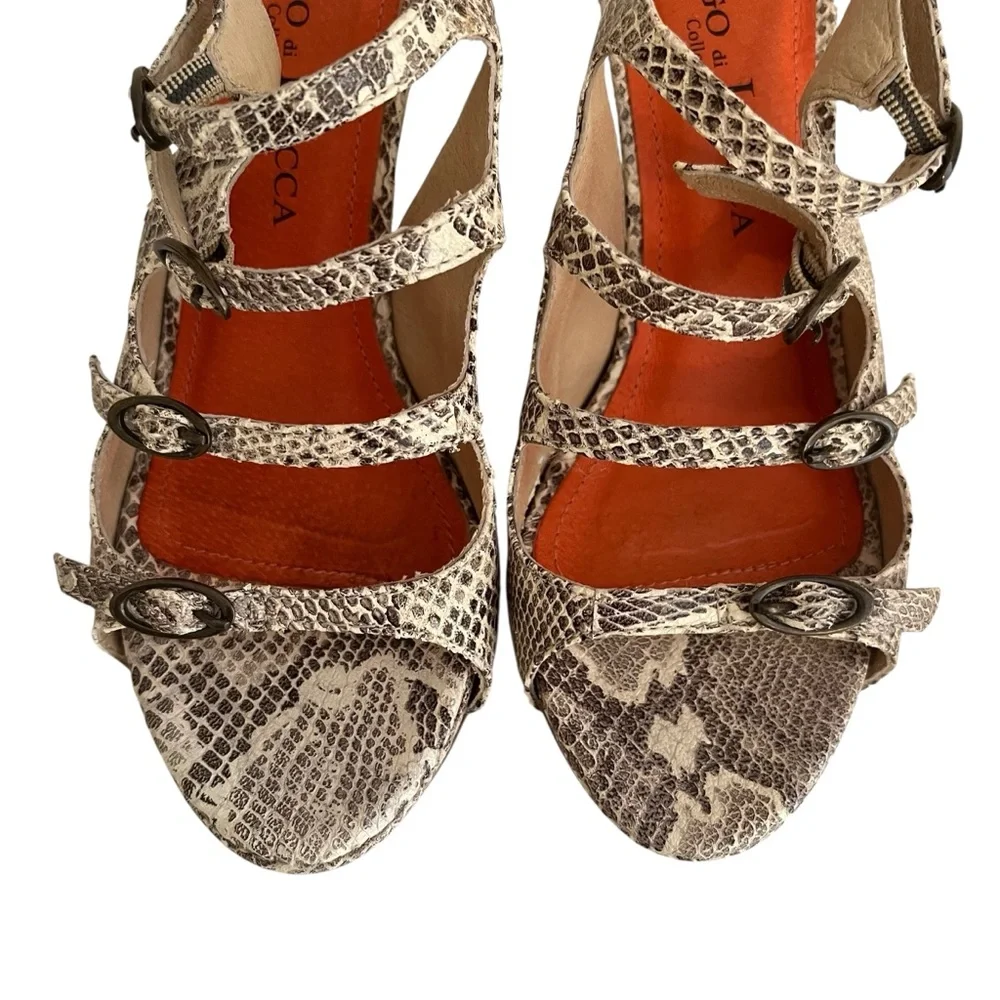 Diego di Lucca Collection "Collezioni" Brown Leather Snakeskin Wedge Sandals 6.5 - Picture 3 of 9